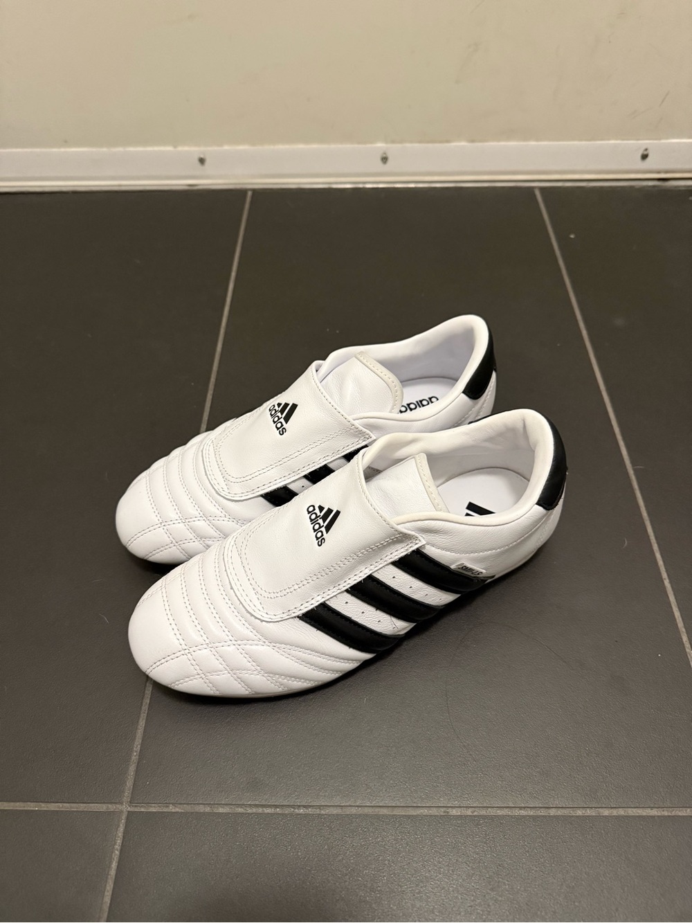 Adidas White and Black Taekwando Slip-On Athletic Shoes